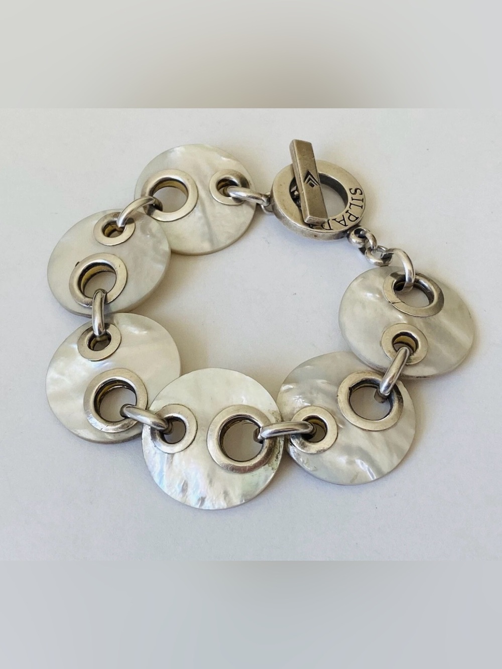 retired Silpada B1694 Mother of Pearl and Sterling Silver Toggle Bracelet